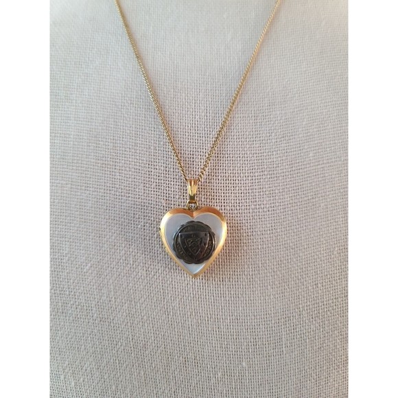 Vintage 12K GF MOP Heart Locket Pendant Necklace, Religio, Scientia, Cultus - Picture 4 of 10